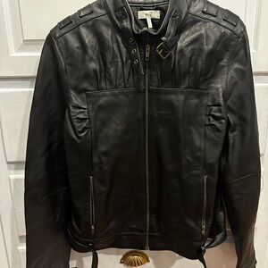 Women’s black leather motorcycle jacket Metro 7 SZ 16